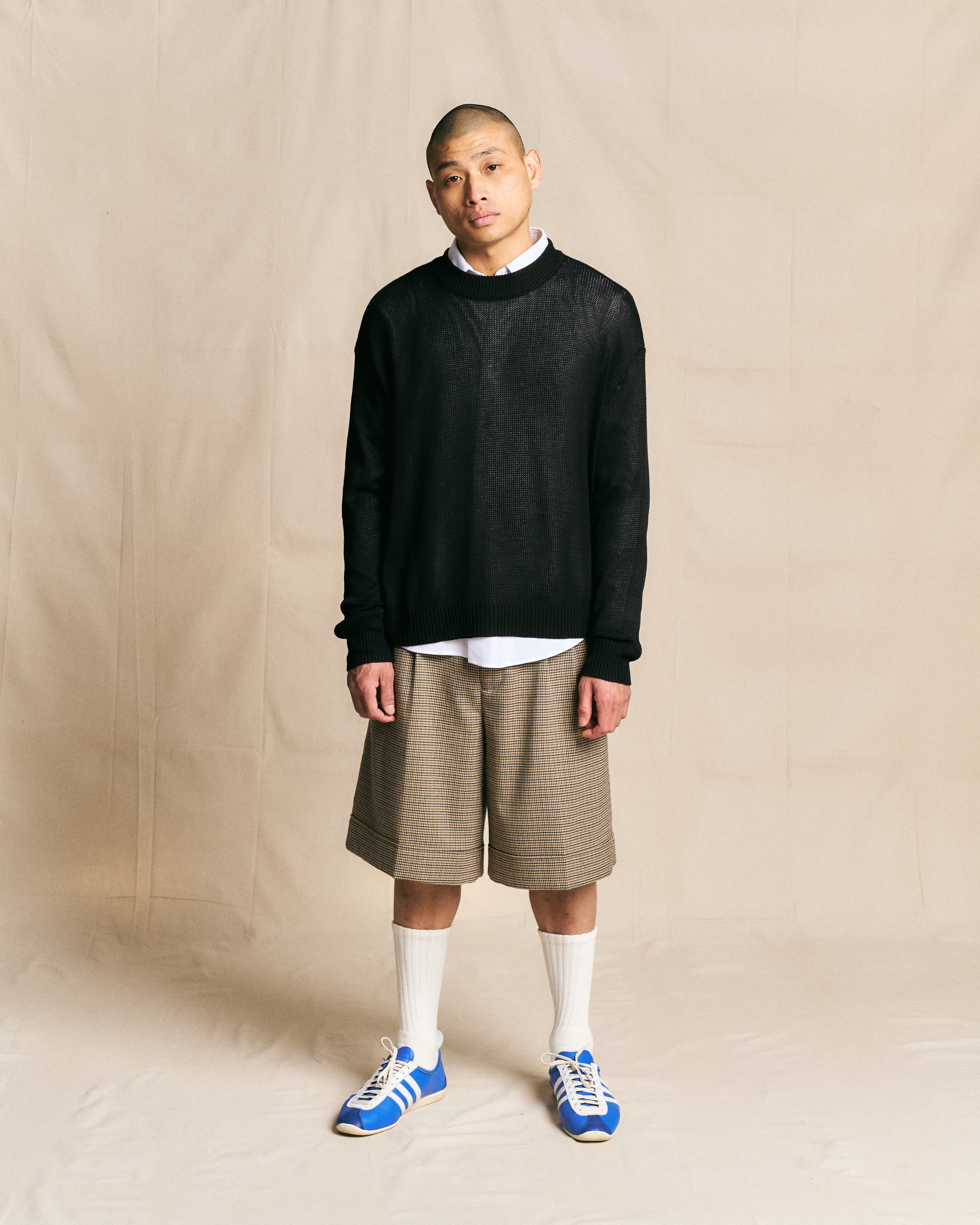 Pleated Houndstooth Short