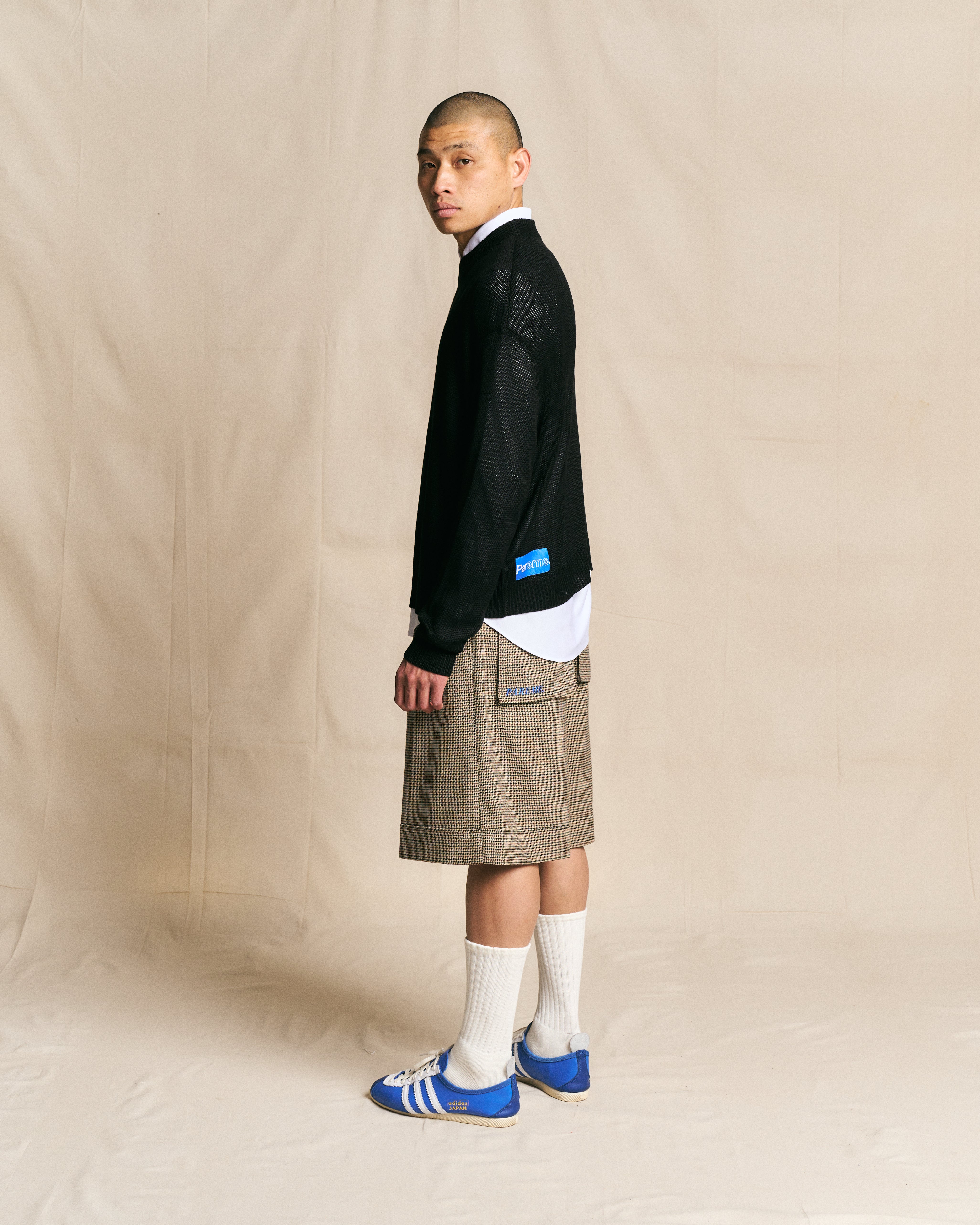 Pleated Houndstooth Short